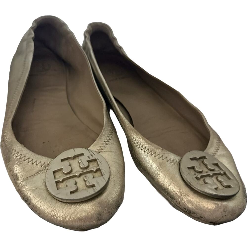Tory Burch Flats Women’s Sz 9 M Minnie Travel Ballet Shoes Gold leather
